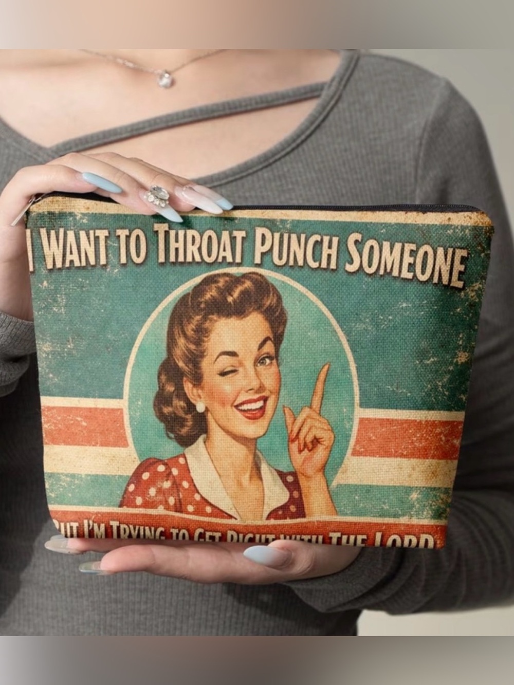 Vintage Throat Punch Linen Makeup Bag - NWT/NIP - Picture 5 of 5